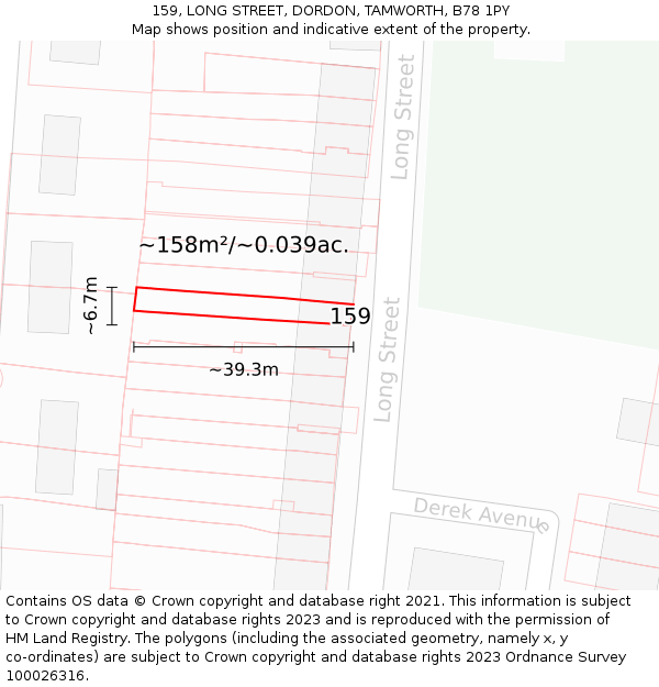 159, LONG STREET, DORDON, TAMWORTH, B78 1PY: Plot and title map