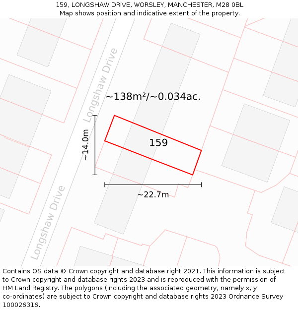 159, LONGSHAW DRIVE, WORSLEY, MANCHESTER, M28 0BL: Plot and title map