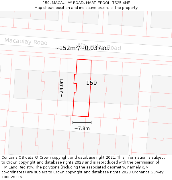 159, MACAULAY ROAD, HARTLEPOOL, TS25 4NE: Plot and title map