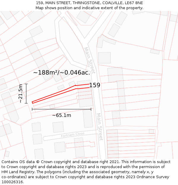 159, MAIN STREET, THRINGSTONE, COALVILLE, LE67 8NE: Plot and title map