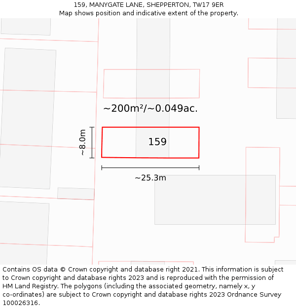 159, MANYGATE LANE, SHEPPERTON, TW17 9ER: Plot and title map
