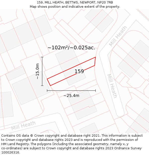 159, MILL HEATH, BETTWS, NEWPORT, NP20 7RB: Plot and title map