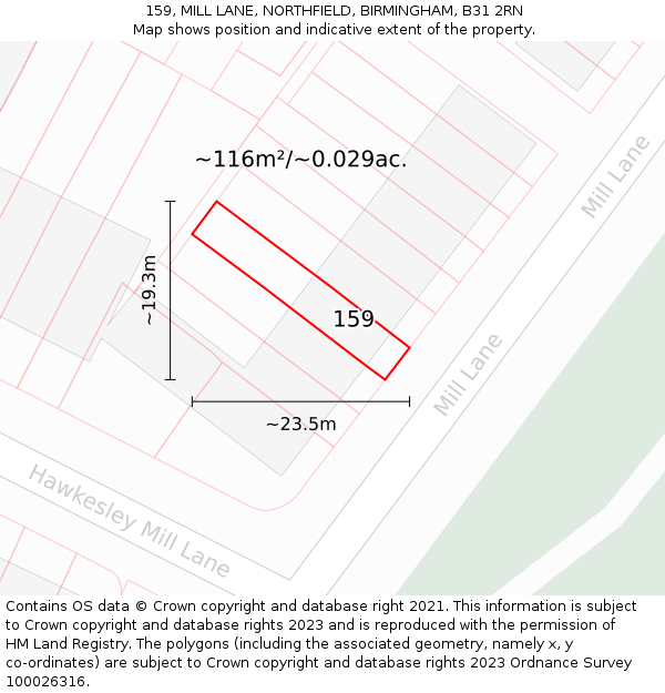 159, MILL LANE, NORTHFIELD, BIRMINGHAM, B31 2RN: Plot and title map
