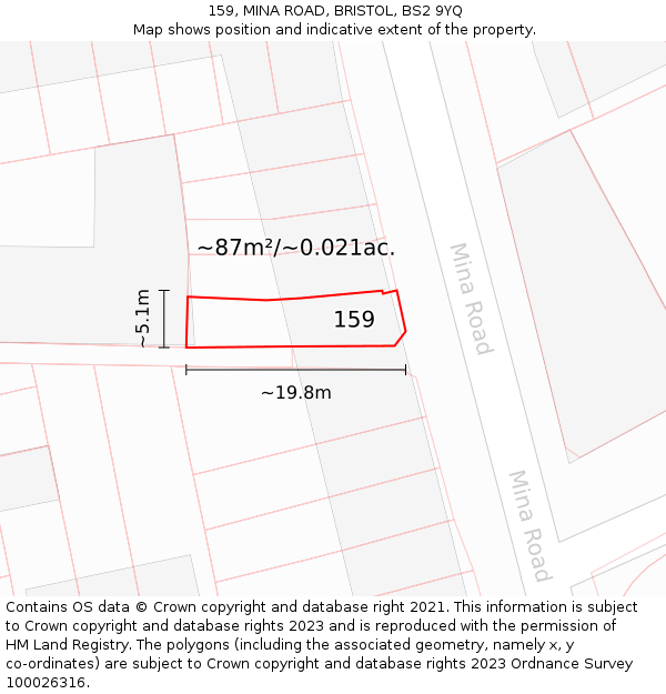 159, MINA ROAD, BRISTOL, BS2 9YQ: Plot and title map