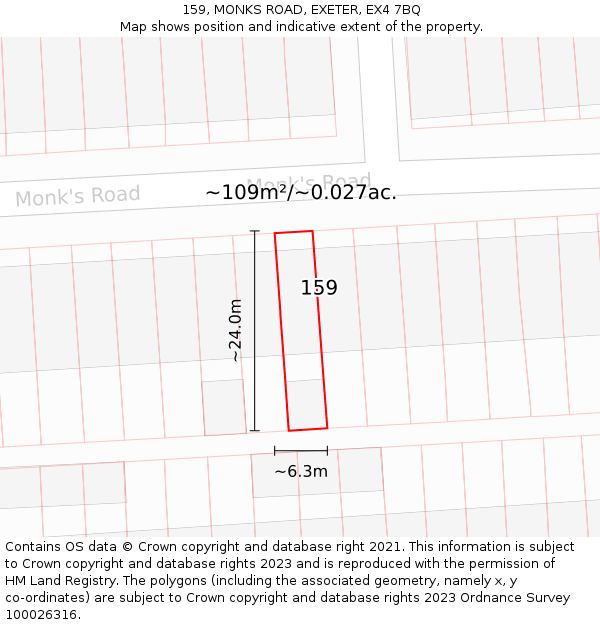 159, MONKS ROAD, EXETER, EX4 7BQ: Plot and title map