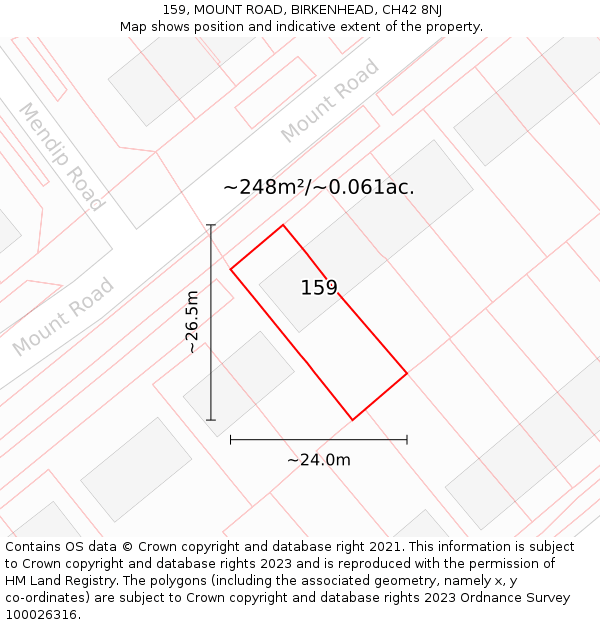 159, MOUNT ROAD, BIRKENHEAD, CH42 8NJ: Plot and title map