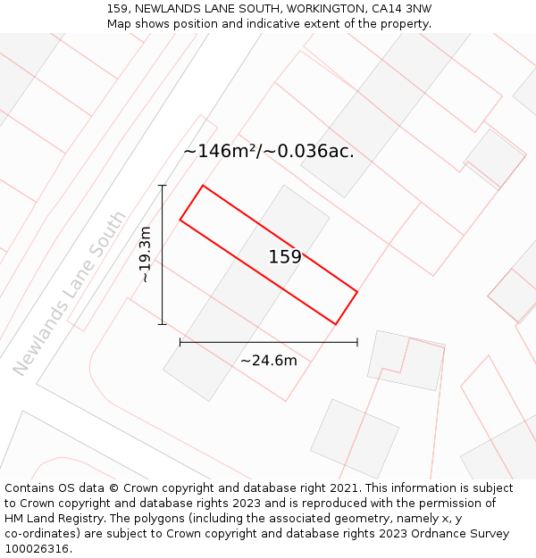 159, NEWLANDS LANE SOUTH, WORKINGTON, CA14 3NW: Plot and title map
