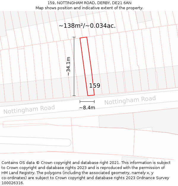 159, NOTTINGHAM ROAD, DERBY, DE21 6AN: Plot and title map