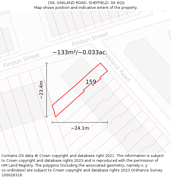 159, OAKLAND ROAD, SHEFFIELD, S6 4QQ: Plot and title map