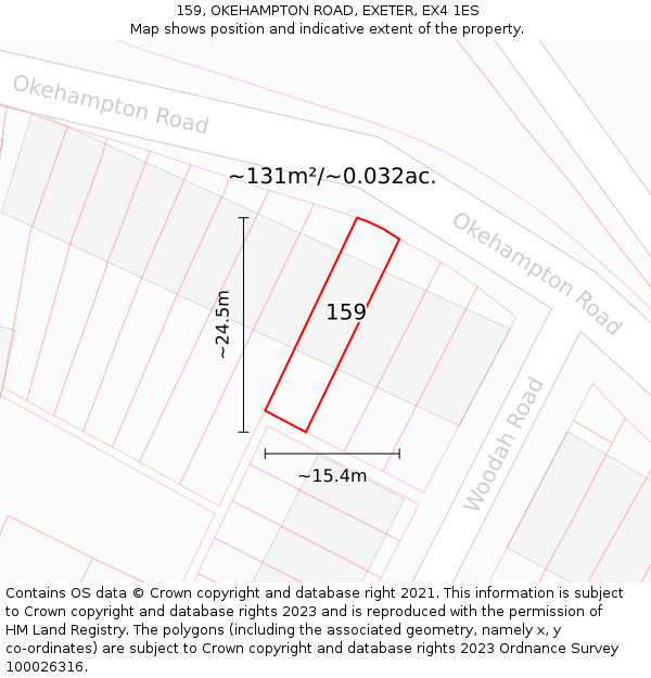 159, OKEHAMPTON ROAD, EXETER, EX4 1ES: Plot and title map
