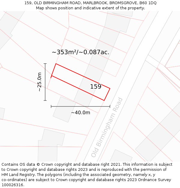 159, OLD BIRMINGHAM ROAD, MARLBROOK, BROMSGROVE, B60 1DQ: Plot and title map