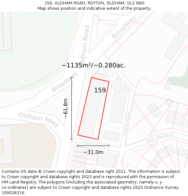 159, OLDHAM ROAD, ROYTON, OLDHAM, OL2 6BG: Plot and title map