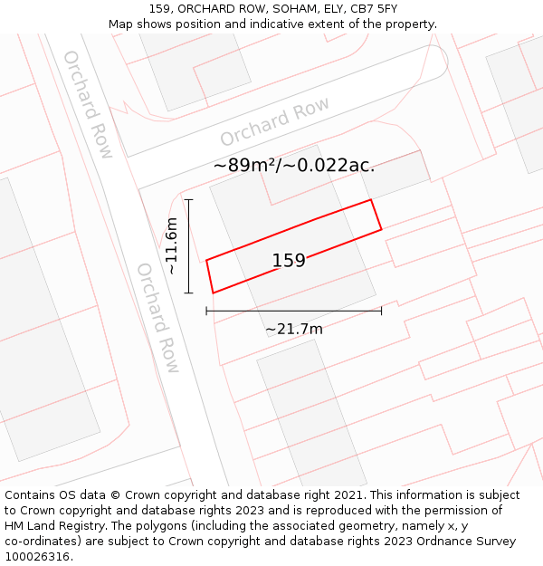 159, ORCHARD ROW, SOHAM, ELY, CB7 5FY: Plot and title map