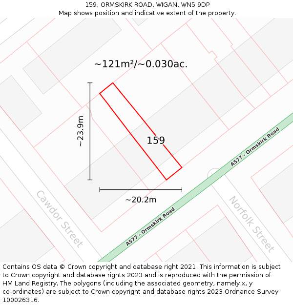 159, ORMSKIRK ROAD, WIGAN, WN5 9DP: Plot and title map