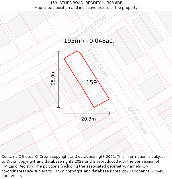 159, OTHER ROAD, REDDITCH, B98 8DR: Plot and title map