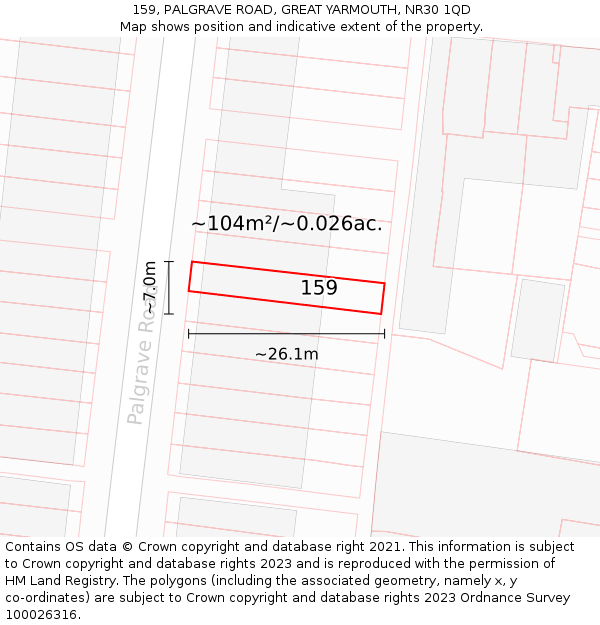 159, PALGRAVE ROAD, GREAT YARMOUTH, NR30 1QD: Plot and title map