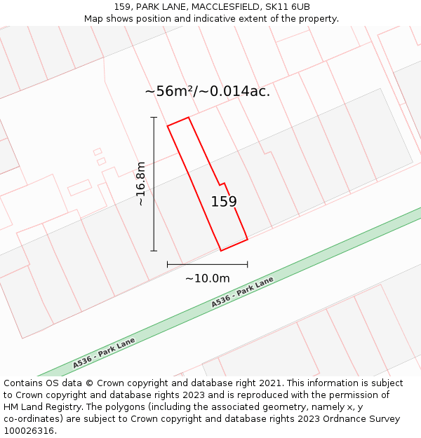159, PARK LANE, MACCLESFIELD, SK11 6UB: Plot and title map