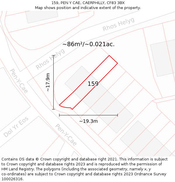 159, PEN Y CAE, CAERPHILLY, CF83 3BX: Plot and title map