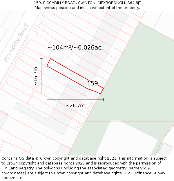 159, PICCADILLY ROAD, SWINTON, MEXBOROUGH, S64 8JT: Plot and title map