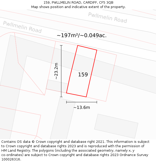 159, PWLLMELIN ROAD, CARDIFF, CF5 3QB: Plot and title map