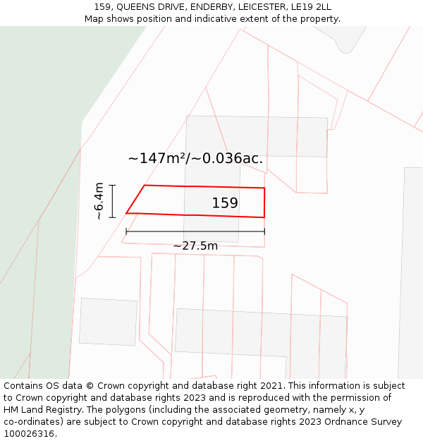 159, QUEENS DRIVE, ENDERBY, LEICESTER, LE19 2LL: Plot and title map