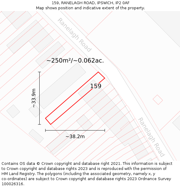 159, RANELAGH ROAD, IPSWICH, IP2 0AF: Plot and title map