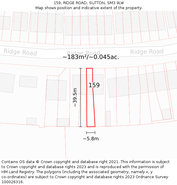 159, RIDGE ROAD, SUTTON, SM3 9LW: Plot and title map