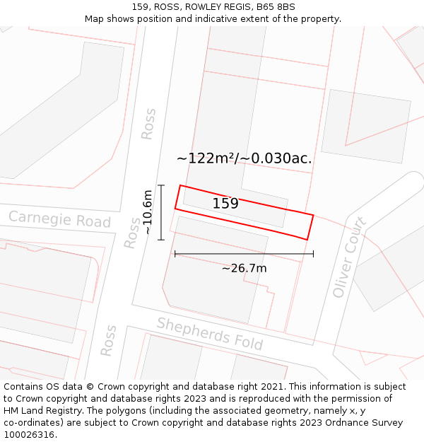 159, ROSS, ROWLEY REGIS, B65 8BS: Plot and title map
