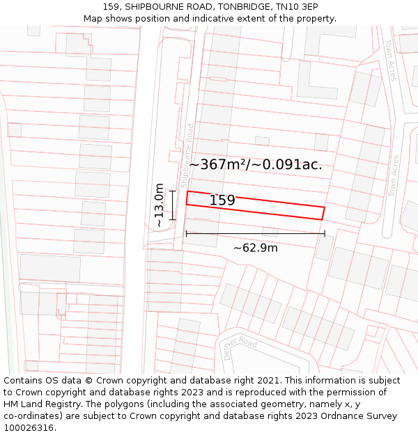 159, SHIPBOURNE ROAD, TONBRIDGE, TN10 3EP: Plot and title map