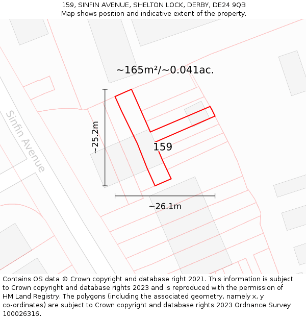 159, SINFIN AVENUE, SHELTON LOCK, DERBY, DE24 9QB: Plot and title map