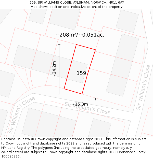 159, SIR WILLIAMS CLOSE, AYLSHAM, NORWICH, NR11 6AY: Plot and title map