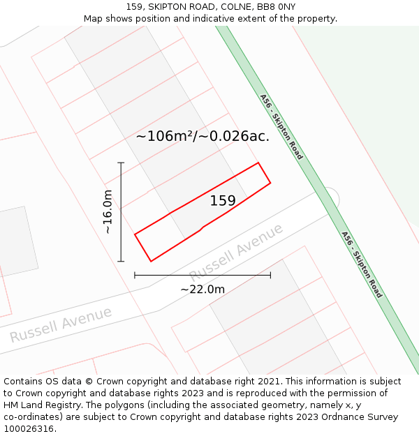 159, SKIPTON ROAD, COLNE, BB8 0NY: Plot and title map