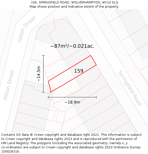 159, SPRINGFIELD ROAD, WOLVERHAMPTON, WV10 0LQ: Plot and title map