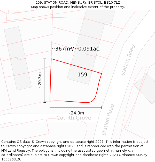 159, STATION ROAD, HENBURY, BRISTOL, BS10 7LZ: Plot and title map