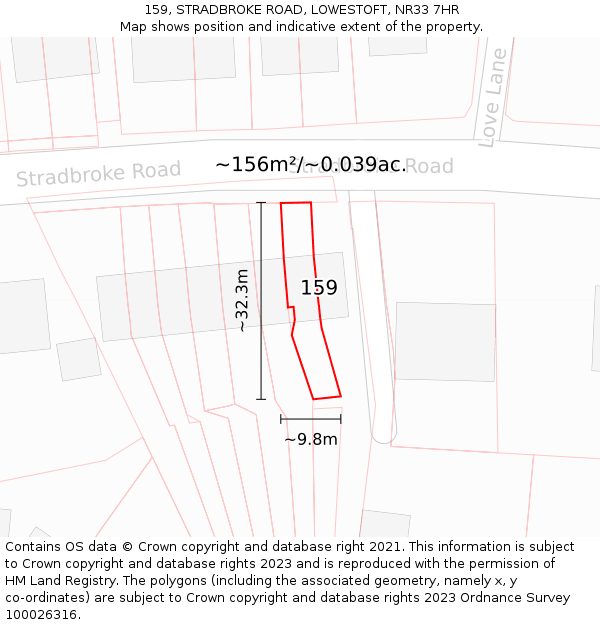 159, STRADBROKE ROAD, LOWESTOFT, NR33 7HR: Plot and title map