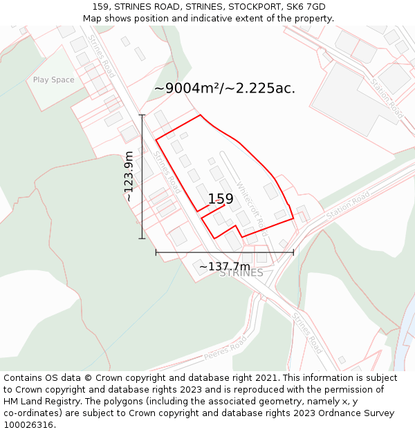 159, STRINES ROAD, STRINES, STOCKPORT, SK6 7GD: Plot and title map
