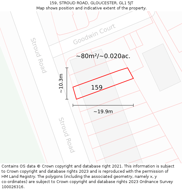 159, STROUD ROAD, GLOUCESTER, GL1 5JT: Plot and title map