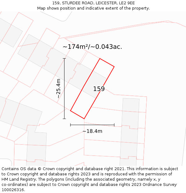 159, STURDEE ROAD, LEICESTER, LE2 9EE: Plot and title map