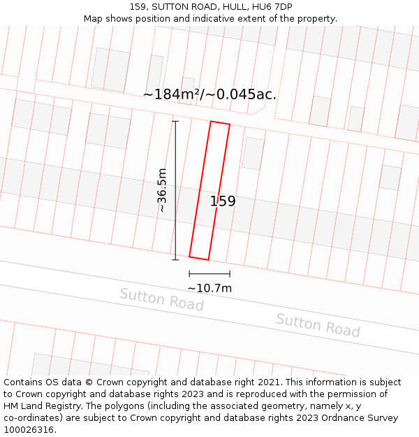 159, SUTTON ROAD, HULL, HU6 7DP: Plot and title map