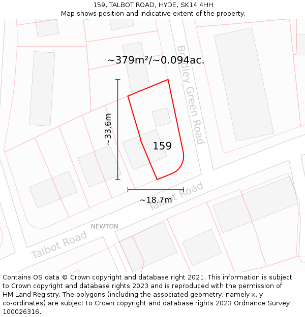 159, TALBOT ROAD, HYDE, SK14 4HH: Plot and title map