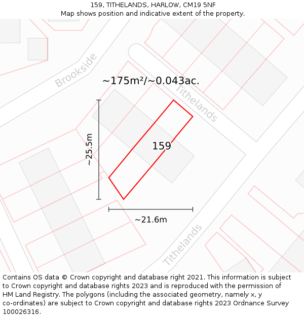 159, TITHELANDS, HARLOW, CM19 5NF: Plot and title map
