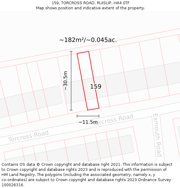 159, TORCROSS ROAD, RUISLIP, HA4 0TF: Plot and title map