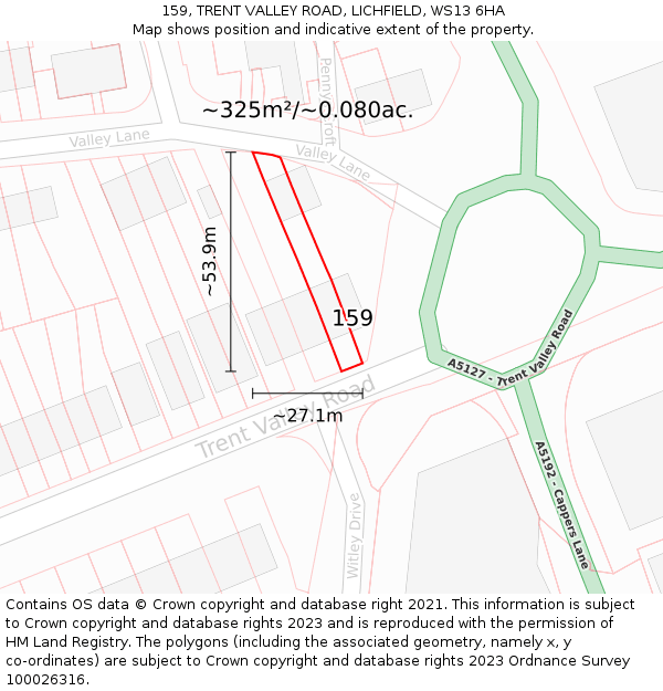 159, TRENT VALLEY ROAD, LICHFIELD, WS13 6HA: Plot and title map