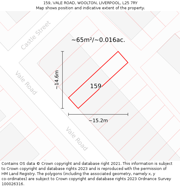 159, VALE ROAD, WOOLTON, LIVERPOOL, L25 7RY: Plot and title map