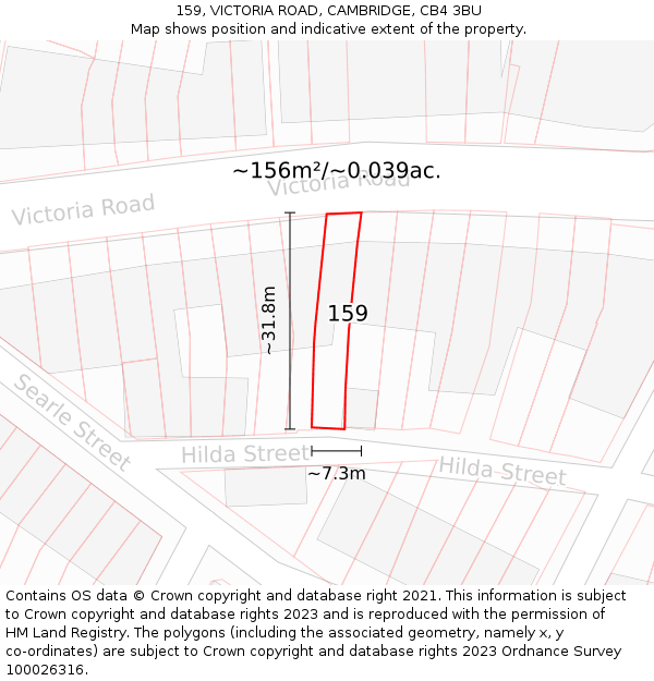 159, VICTORIA ROAD, CAMBRIDGE, CB4 3BU: Plot and title map