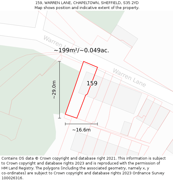159, WARREN LANE, CHAPELTOWN, SHEFFIELD, S35 2YD: Plot and title map