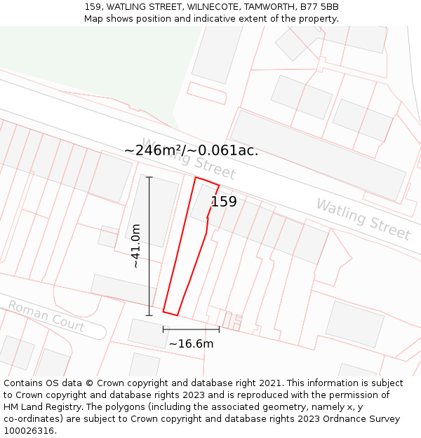 159, WATLING STREET, WILNECOTE, TAMWORTH, B77 5BB: Plot and title map