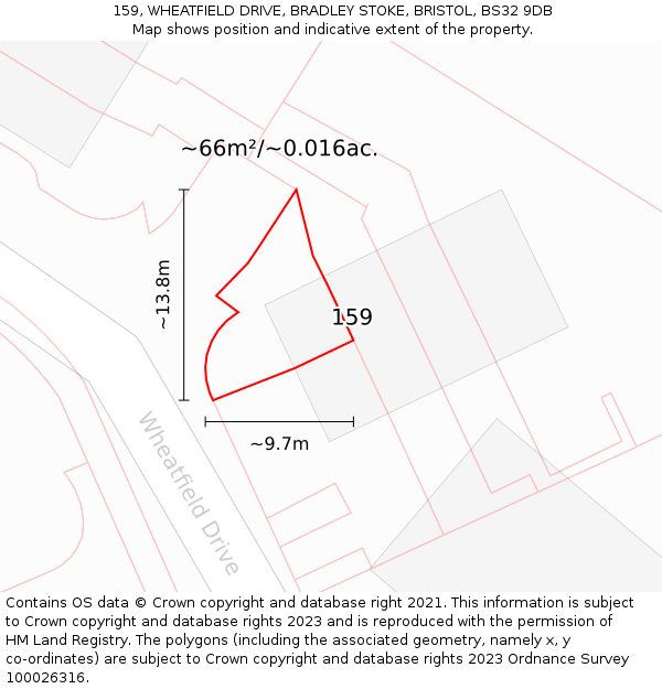 159, WHEATFIELD DRIVE, BRADLEY STOKE, BRISTOL, BS32 9DB: Plot and title map