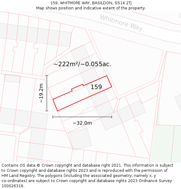 159, WHITMORE WAY, BASILDON, SS14 2TJ: Plot and title map