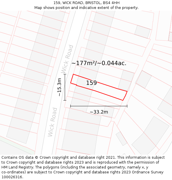 159, WICK ROAD, BRISTOL, BS4 4HH: Plot and title map